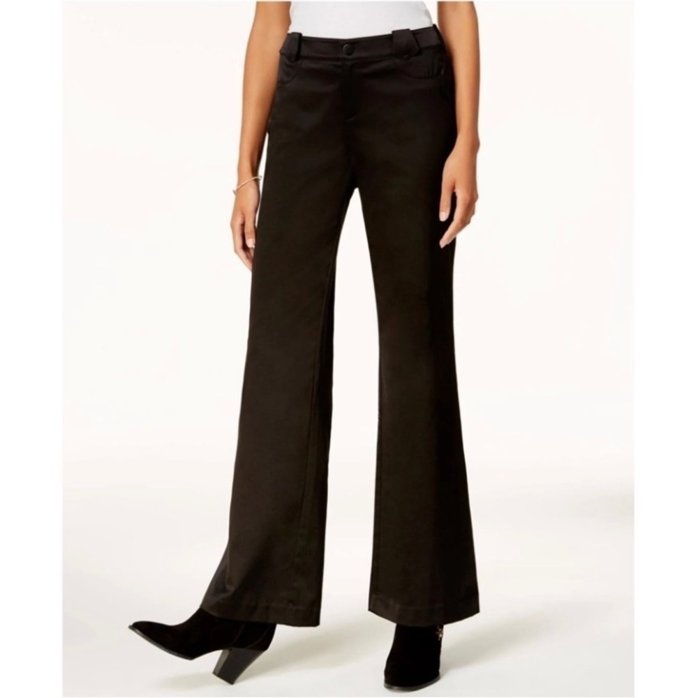 Anna Sui X INC Wide Leg Satin Black Western Style Pants Size 8